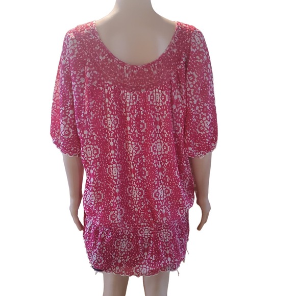 NEW Croft & Barrow 2X Blouse Pink Floral Ruched Neckline and Hem Front Tie Flowy - Picture 5 of 11
